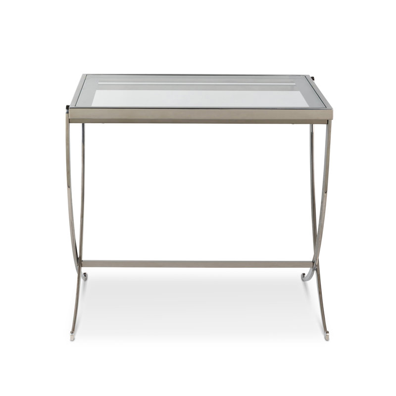 Glass End Table, Silver