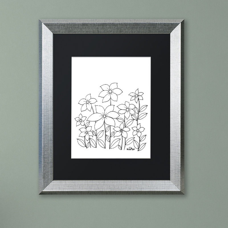 « simple fleur doodle », impression sur toile encadrée, Noir, H 20 po x l 16 po x P 0,5 po, Toile avec cadre argenté