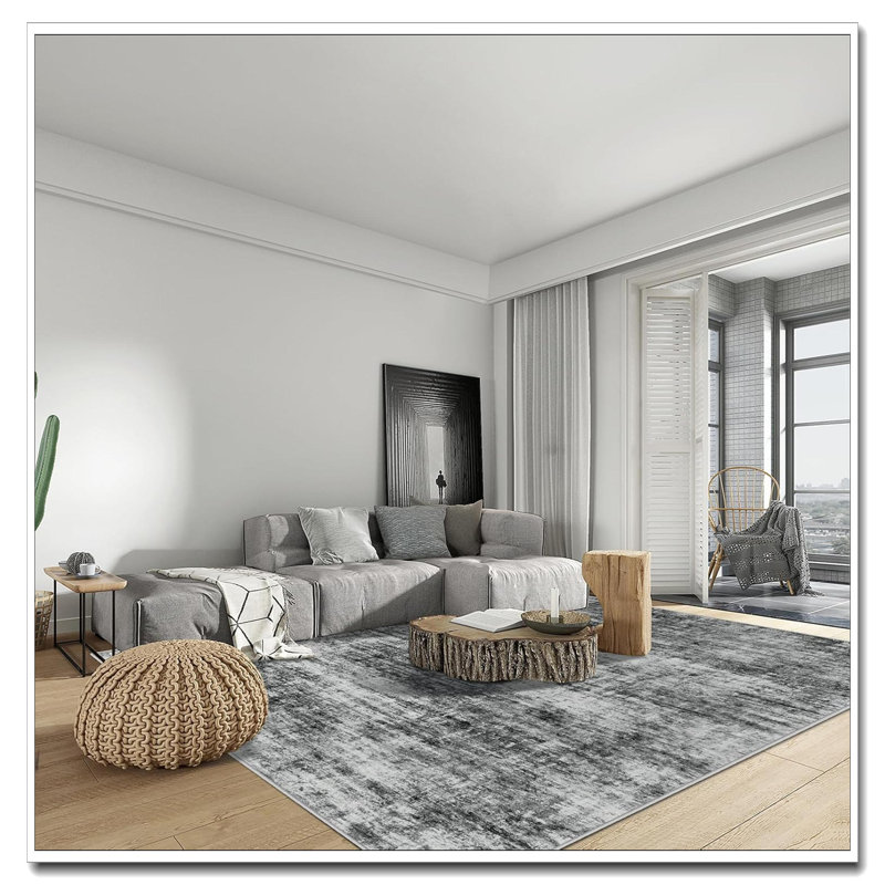 4'X6' Washable Area Rug, Modern Abstract Black Indoor Rug, Soft Anti-Skid Thin Non-Shedding Carpet For Living Room Bedroom Dining Room Farmhouse Nursery Office