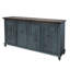Buffet console 73 pouces Cip, pin, 4 portes, poignées anneaux, bleu foncé