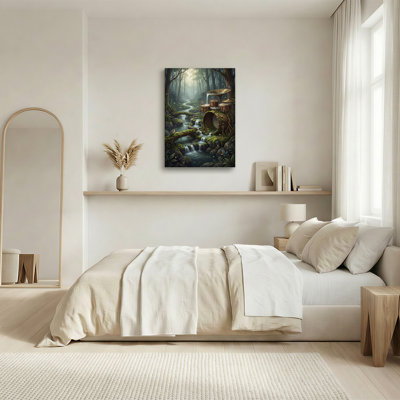Art mural sur toile Mossy Drum Set Versing Water in Misty Forest Stream