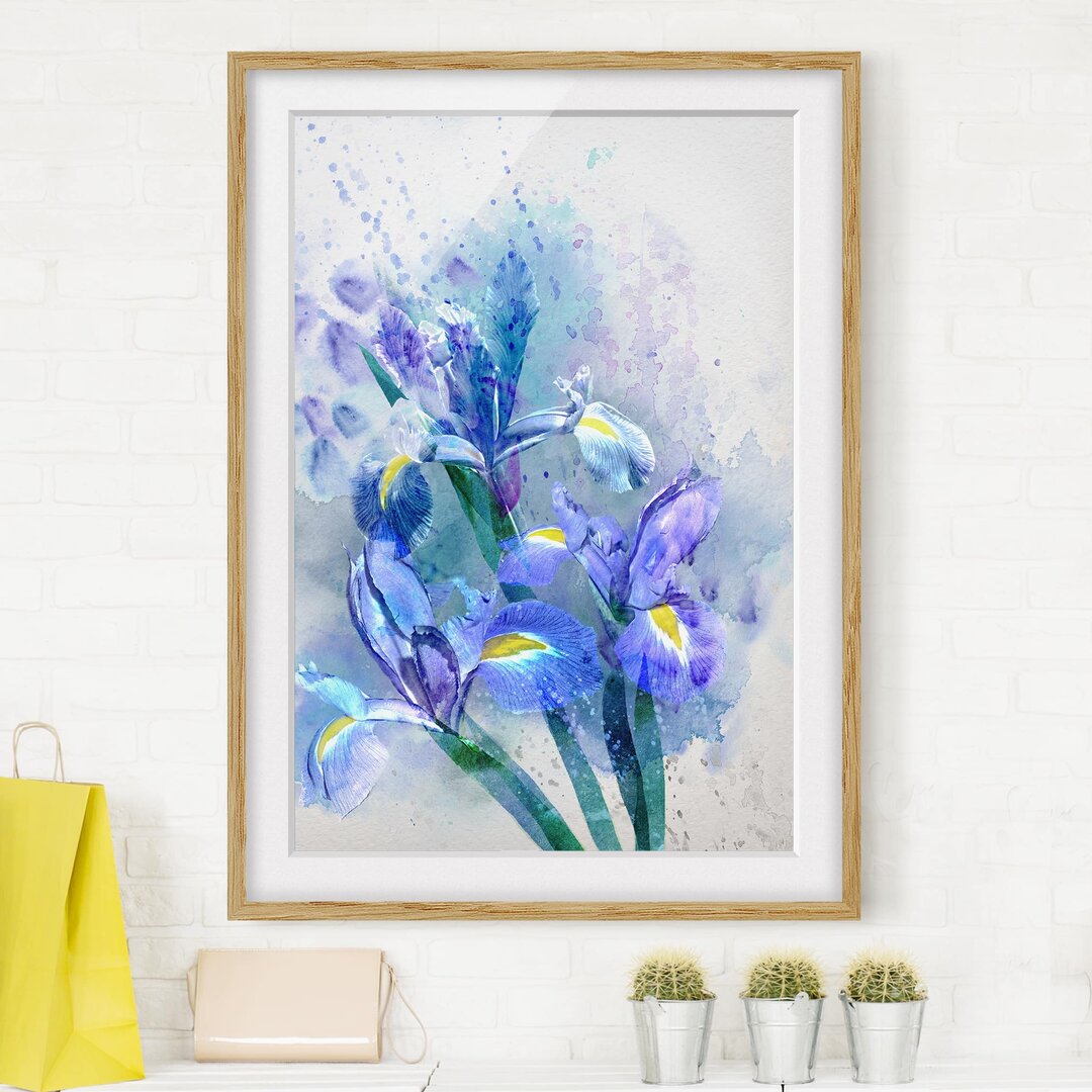 Gerahmtes Poster Aquarell Blumen Iris