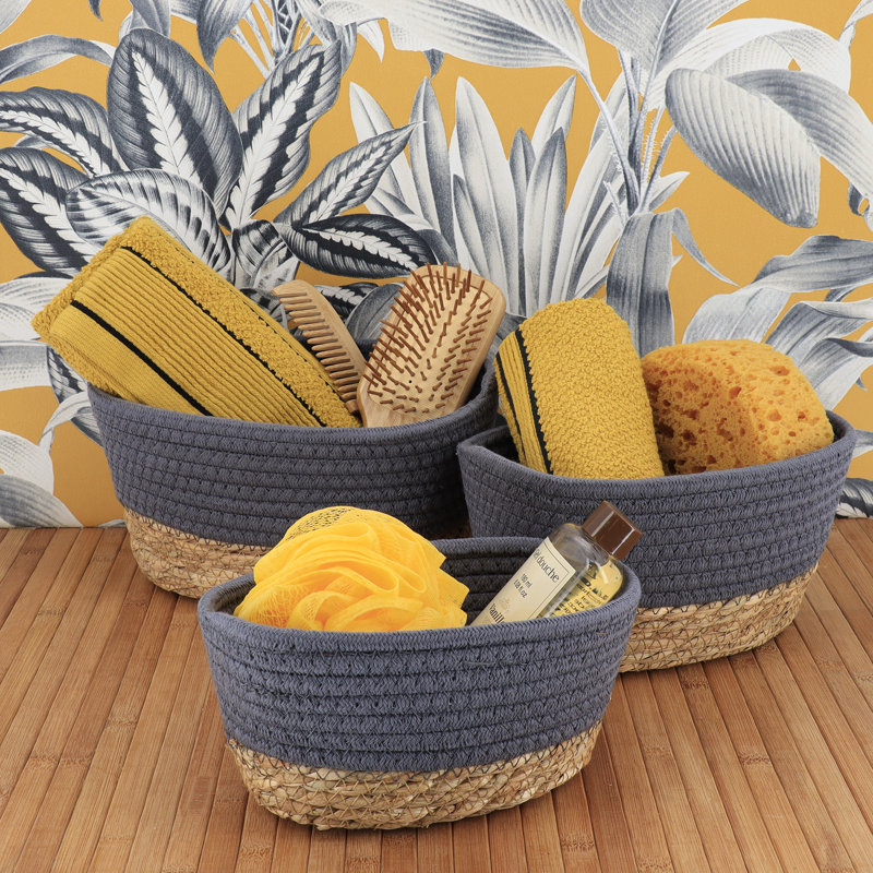Padang 3-Piece Cotton Basket Bin, Gray/Natural