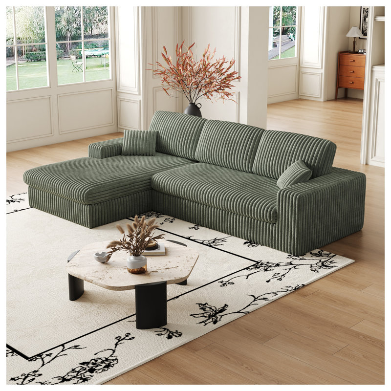 Canapé modulaire modulaire en velours côtelé de 114,5 po avec méridienne réversible et canapé convertible en forme de L avec coussins de cou