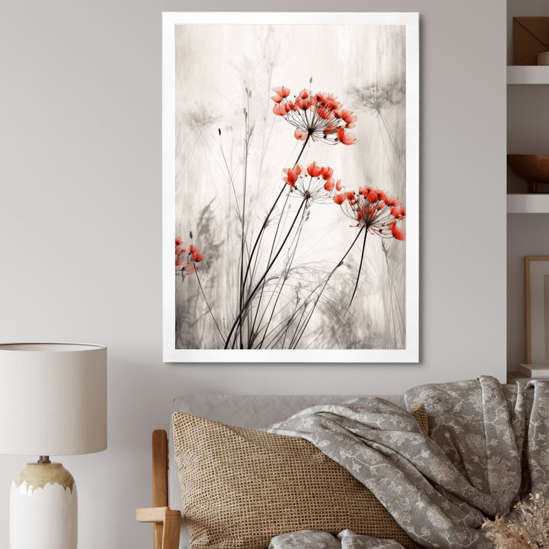 «Red Grey Herb Garden III», impressions sur toile florales, H 44 po x l 34 po x P 1 po, Cadre simple blanc