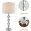 Ensemble de 2 lampes de table modernes en cristal transparent de 70 cm (27,5 po) avec abat-jour blanc et base en nickel, intensité variable à 3 niveaux, pour chambre et salon.