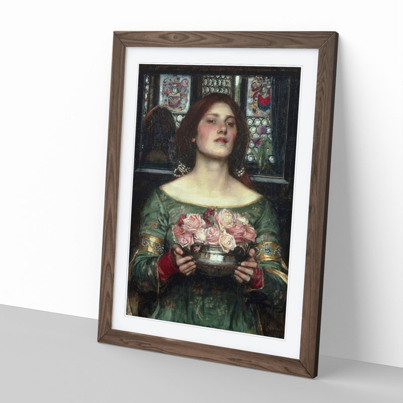 Girl with Flowers by John William Waterhouse - Picture Frame Painting, 65cm H x 48cm W x 2cm D, Walnut Framed