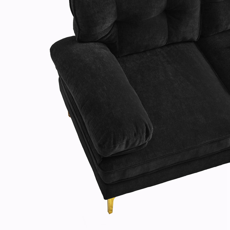 Meganmarie 83'' Velvet Sofa Chaise, Black Velvet