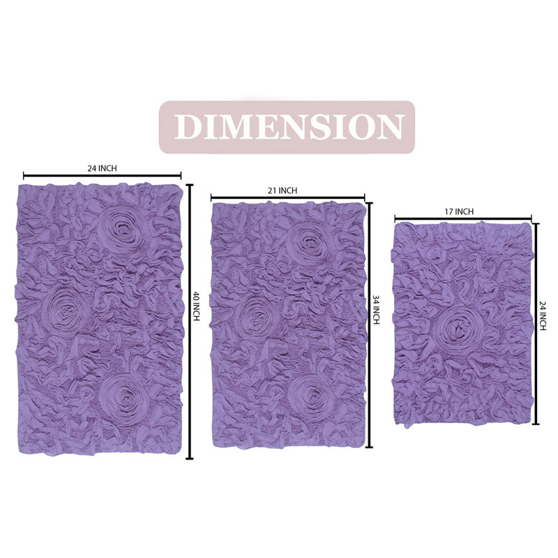 Franciska 100% Cotton Tufted Machine Washable Bath Rugs (Set of 3), Purple
