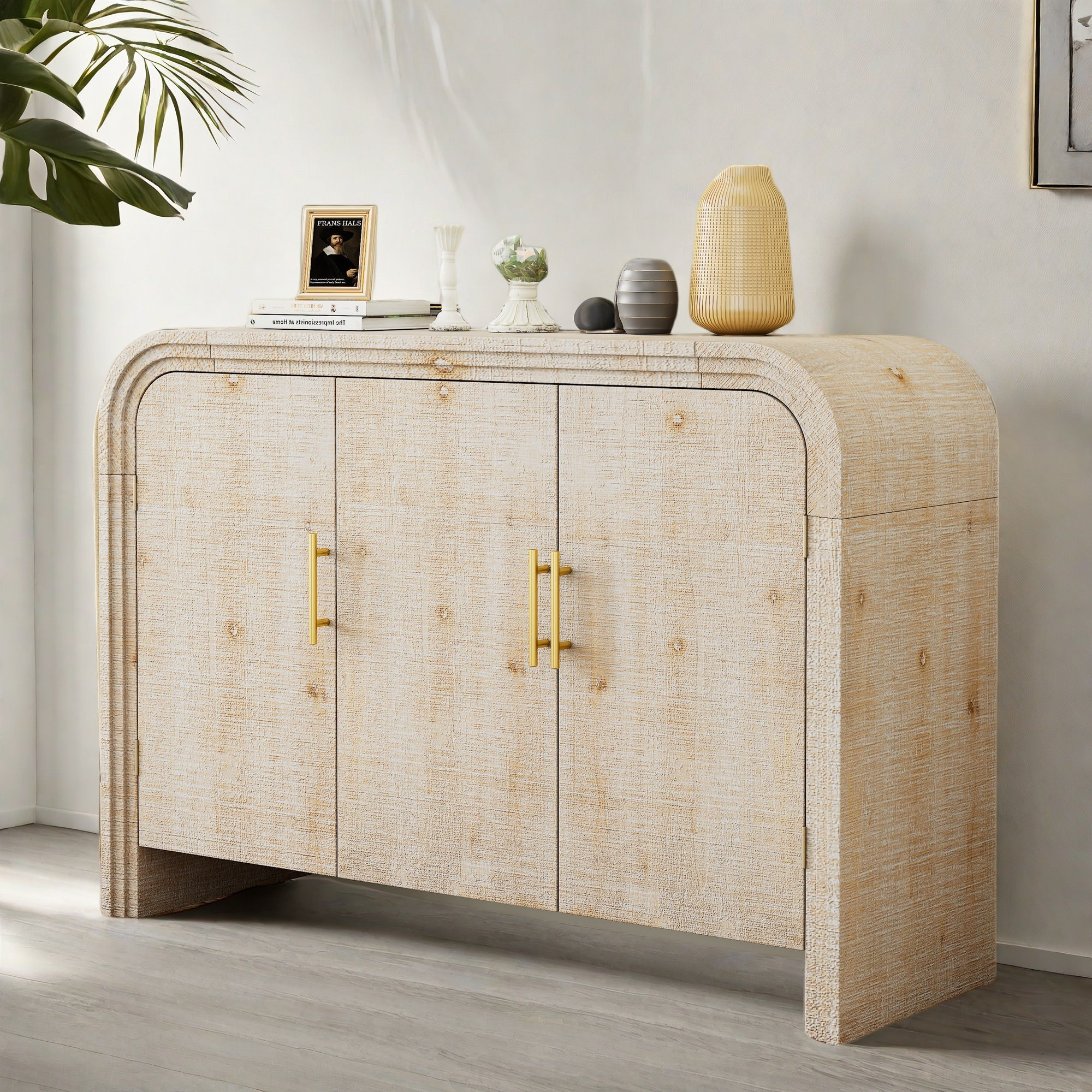 Gracie Oaks Retro Minimalist 3-door Curved Sideboard With Gold Handles And Adjustable Shelves | Wayfair