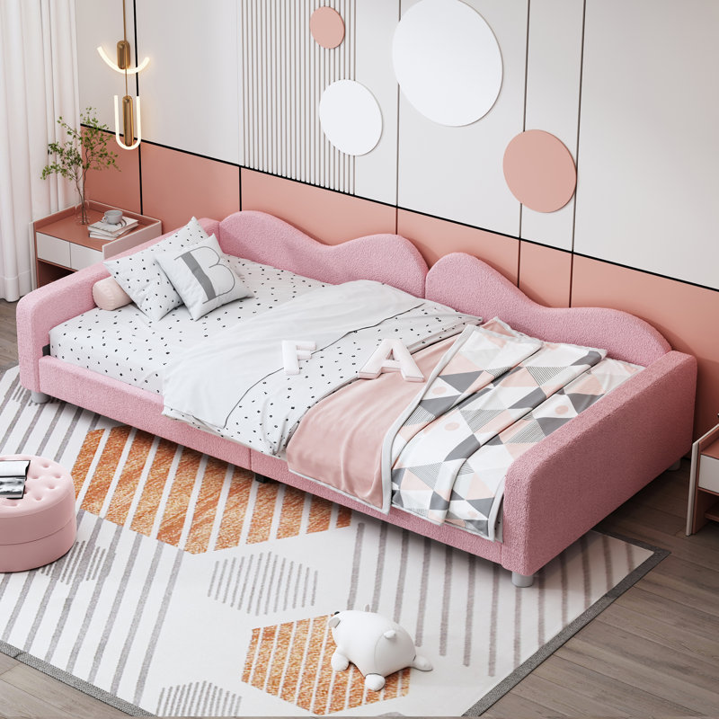 Lit de jour simple Sherpa rembourré - dossier nuage, Lit simple, Rose