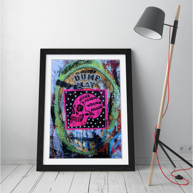 Anti Racism Graffiti London - Single Picture Frame Print on Canvas, Black Framed, 35cm H x 26cm W x 2cm D
