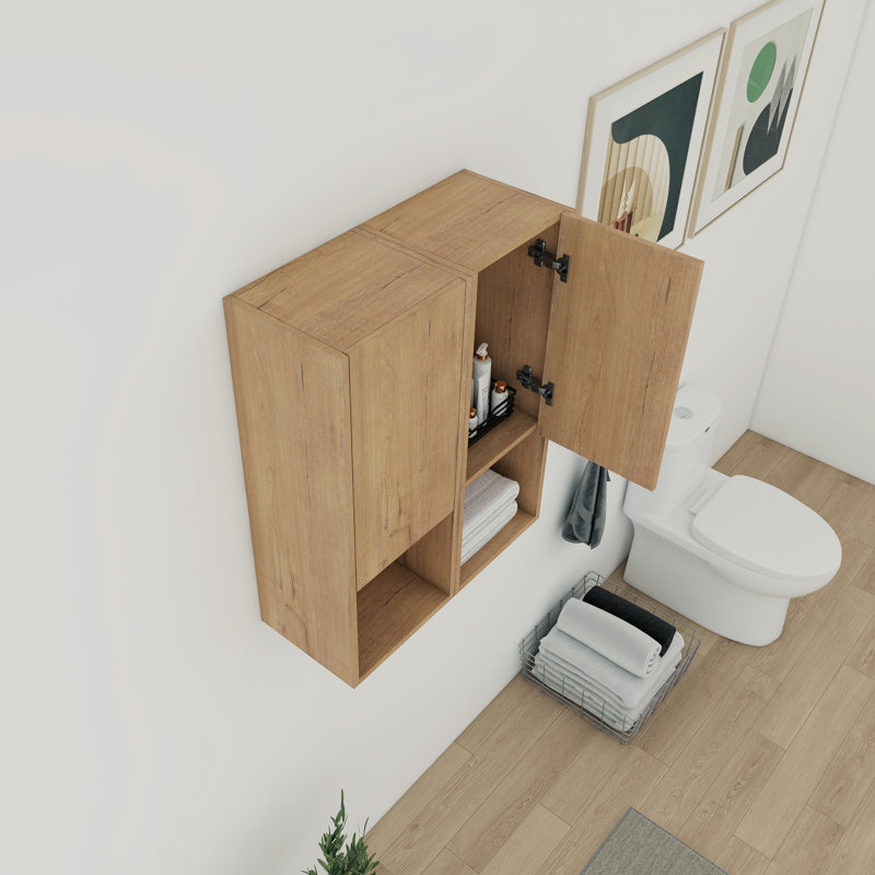 Rangement double pour salle de bain 24 po avec portes à fermeture douce, Naturel