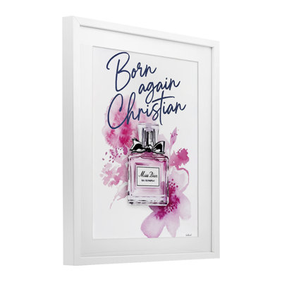 «Born Again Christian» avec fragrance, impression sous verre encadrée, design par Amanda Greenwood