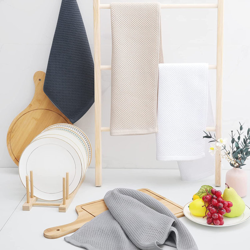 100% Cotton Waffle Kitchen Towels, Set Of 6, Gray