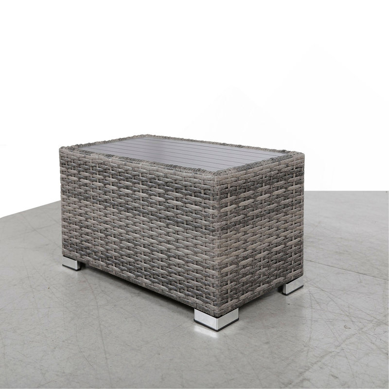 Table d'appoint à lattes mixtes grises avec plateau en aluminium - entièrement assemblée