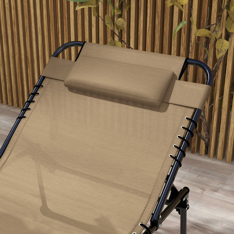 Chaise longue pliante 2 pièces Outsunny avec dossier inclinable à 5 niveaux, Beige