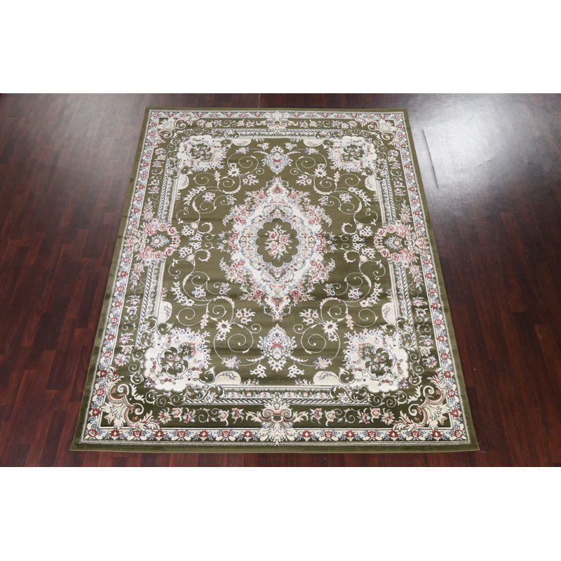 Tapis turc oriental vert à motif floral transitionnel 2X3, Rectangle 2 pi 7 po x 4 pi 11 po