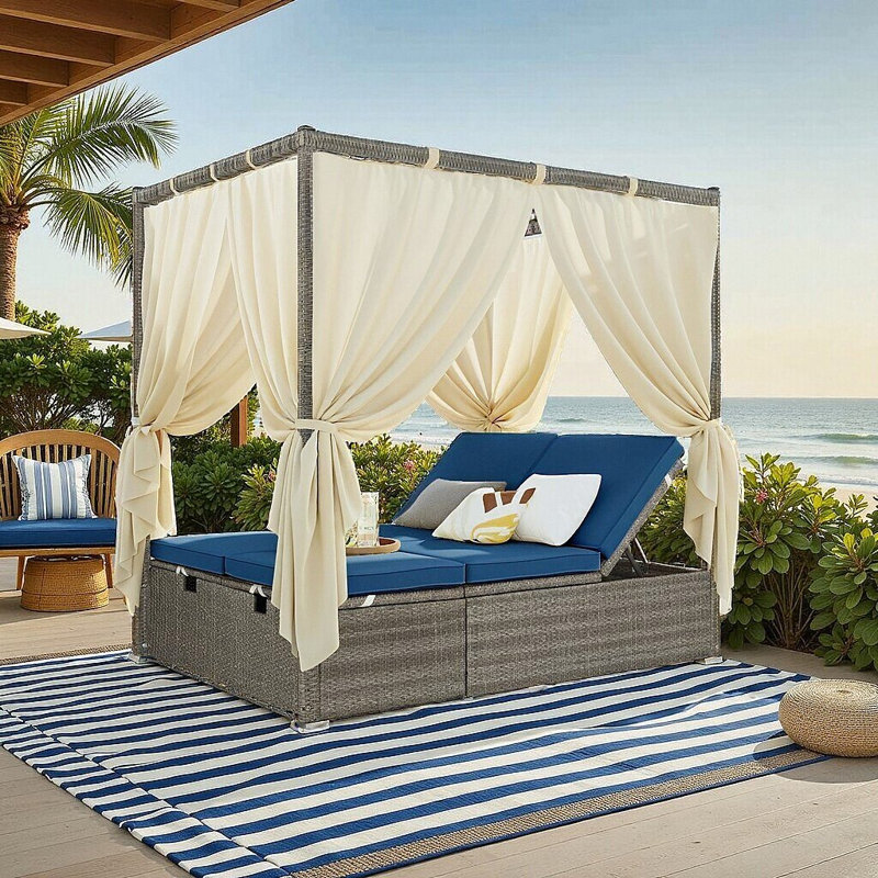 Canapé réglable d'extérieur avec méridienne inclinable multi-positions et coussin amovible pour patio, Bleu très foncé