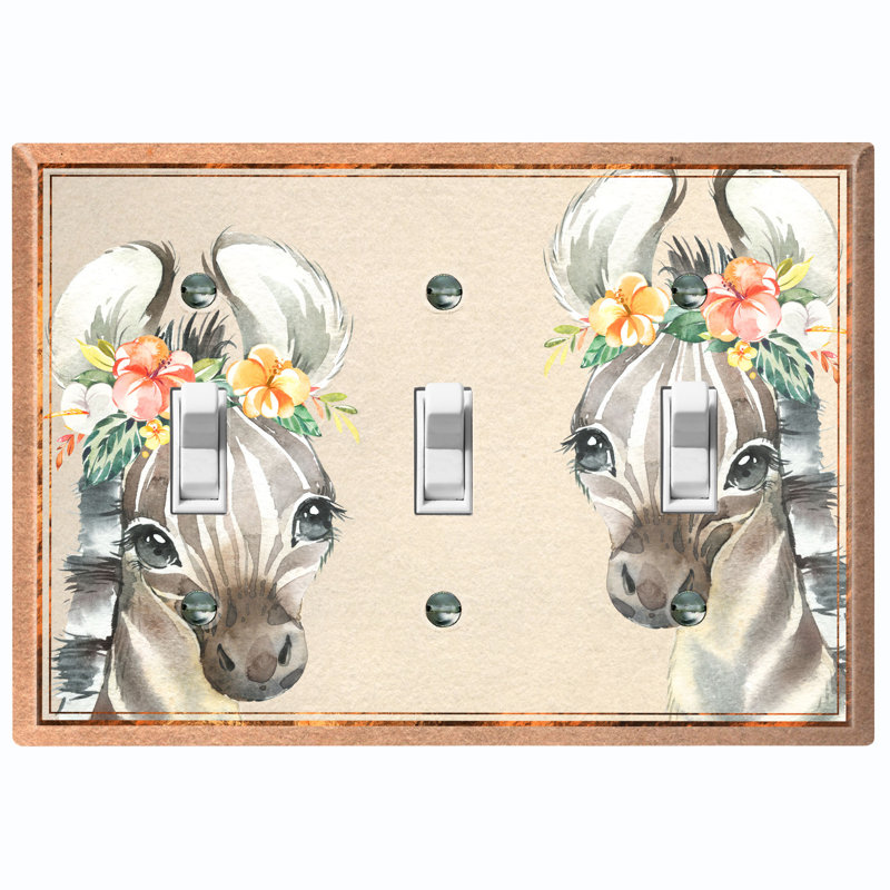 Plaque murale mignonne à 3 bandes avec zébrures et fleurs