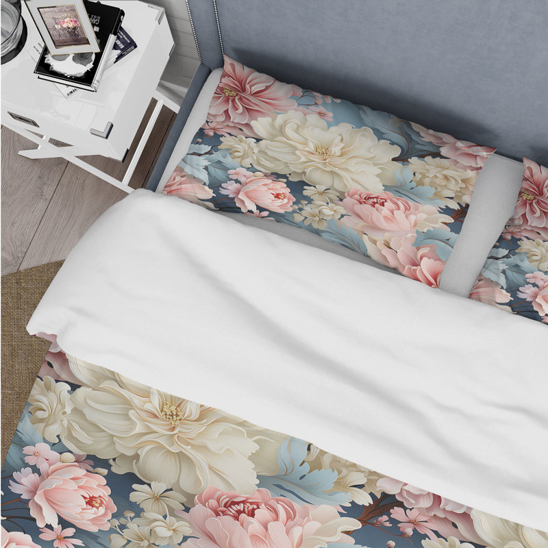 Blue And Beige Victorian Charm Pattern - Ensemble de housse de couette à motif floral