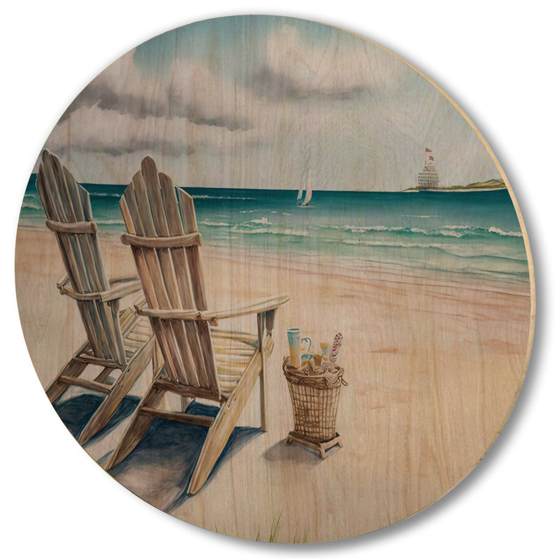 Relax at the beach IV - Art mural en bois de plage - Bois de pin naturel, H 23 po x l 23 po x P 1 po