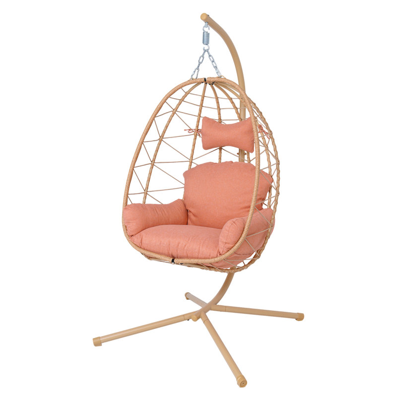 Fauteuil suspendu suspendu en osier avec support et coussin lavable pour patio, Orange, Yellow
