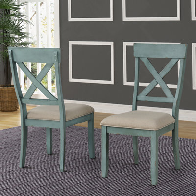 Ensemble de 2 chaises de salle à manger rembourrées en bois Prato, bleu antique