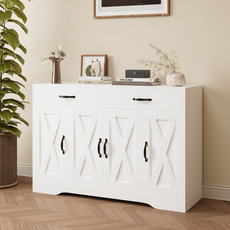 Armoire de rangement à deux tiroirs avec buffet et îlot de cuisine de 47,2 po Bundrage, Blanc