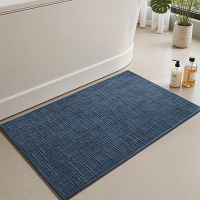 Tapis de bain antidérapant à séchage rapide pour tapis de salle de bain Tapis en jacquard tissé moderne, 17 po x 24 po, bleu