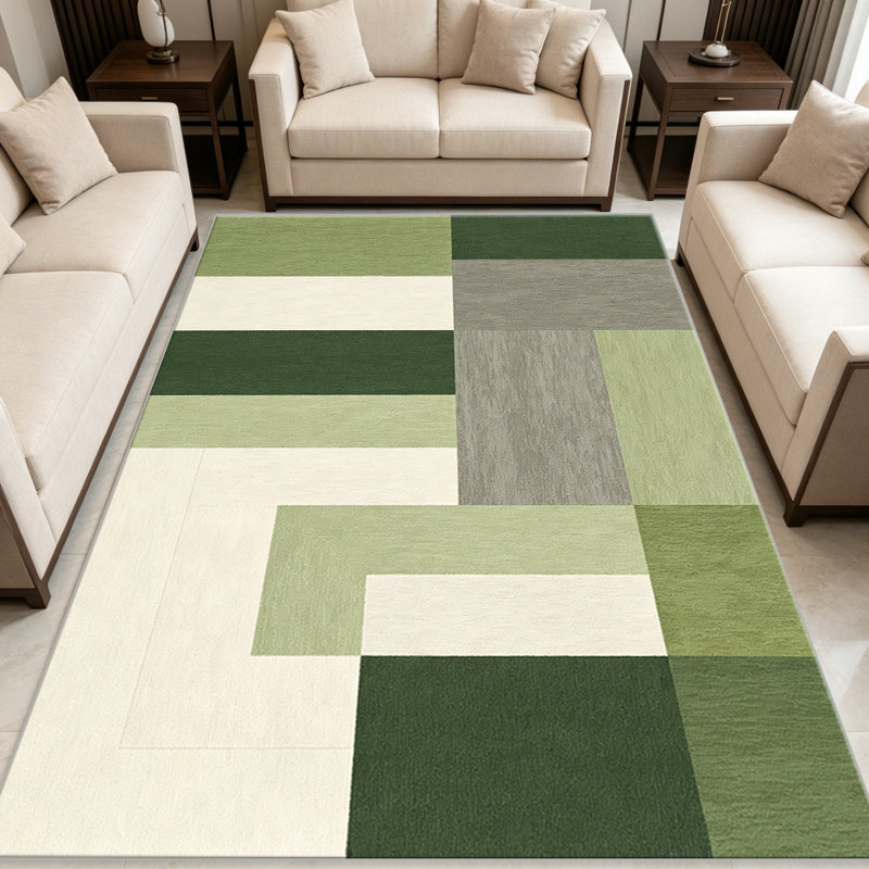 Green Geometric Block carpet-easy to clean, machine-washable, soft and comfortable; suitable for door mats, kitchens, living rooms, bedrooms, corridors, and laundry areas. Easy to clean, durable carpet for home decoration.