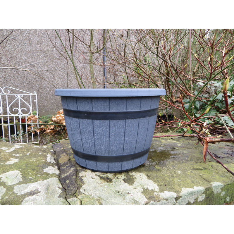 Barrel Planter, 25cm H x 34cm W x 34cm D, Grey