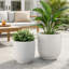 Ensemble de 2 pots de fleurs Lyna, céramique blanche, texture nervurée verticale