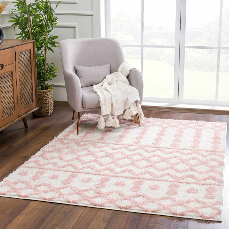 Carnegia Moroccan Pink/Beige Area Rug, Rectangle 6'7" x 9'