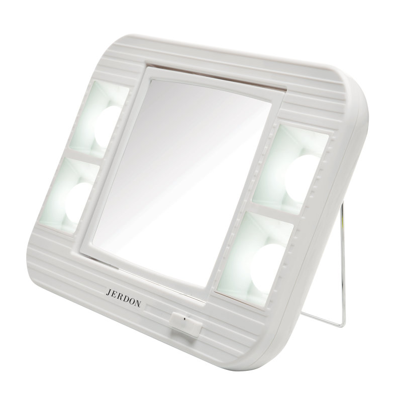 Lighted Tabletop Magnified Makeup Mirror, Plug In or Battery Operated