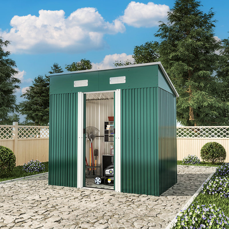 Atakhan 6 ft. W x 4 ft. D Metal Pent Tool Shed, Green