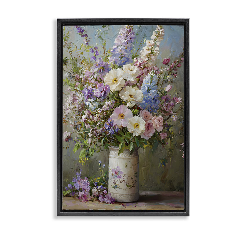 Fleurs dans un cadre flottant dans un vase Southern Country, design par Franklyn Gregory, H 25 po x l 17 po