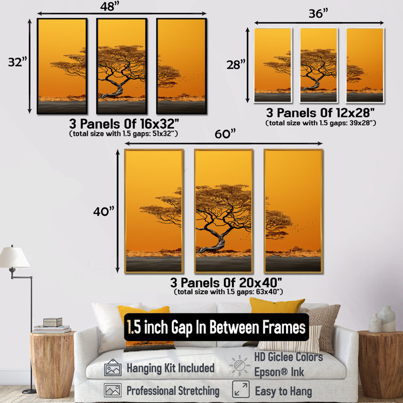 «African Tree Arbor II», ensemble de reproduction d'art mural arbre africain, H 28 po x l 36 po x P 1 po