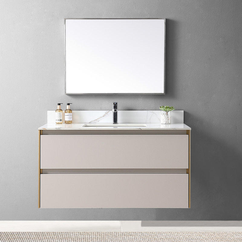 Dessus de meuble-lavabo de luxe en pierre frittée de luxe 43 x 22 avec lavabo et dosseret en céramique encastré de qualité supérieure