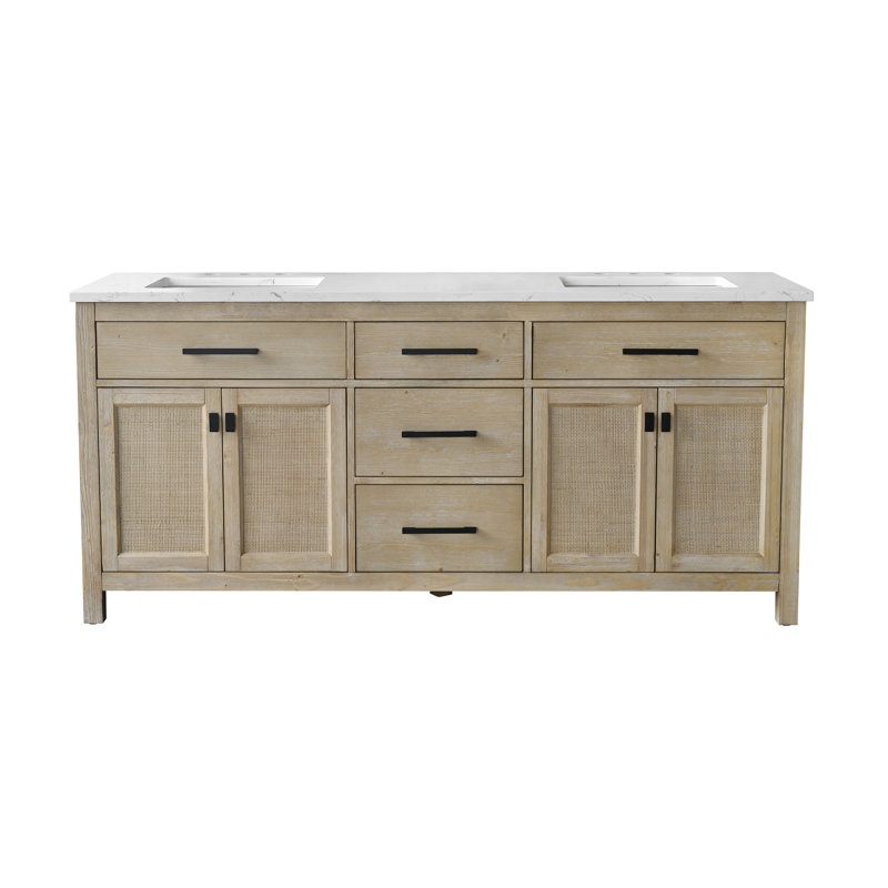 Marquist 72" Double Bathroom Vanity With Stone Top, Fir Essence Light