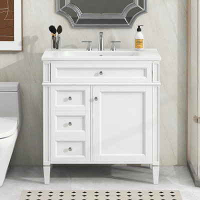 Meuble-lavabo de salle de bain avec lavabo supérieur, 2 tiroirs et un tiroir basculant