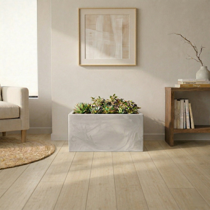 Walbert ECOBO Eco-Friendly Flower Planter Box, Bloco Indoor/Outdoor Four Season Use Marbled, Marbled Gray
