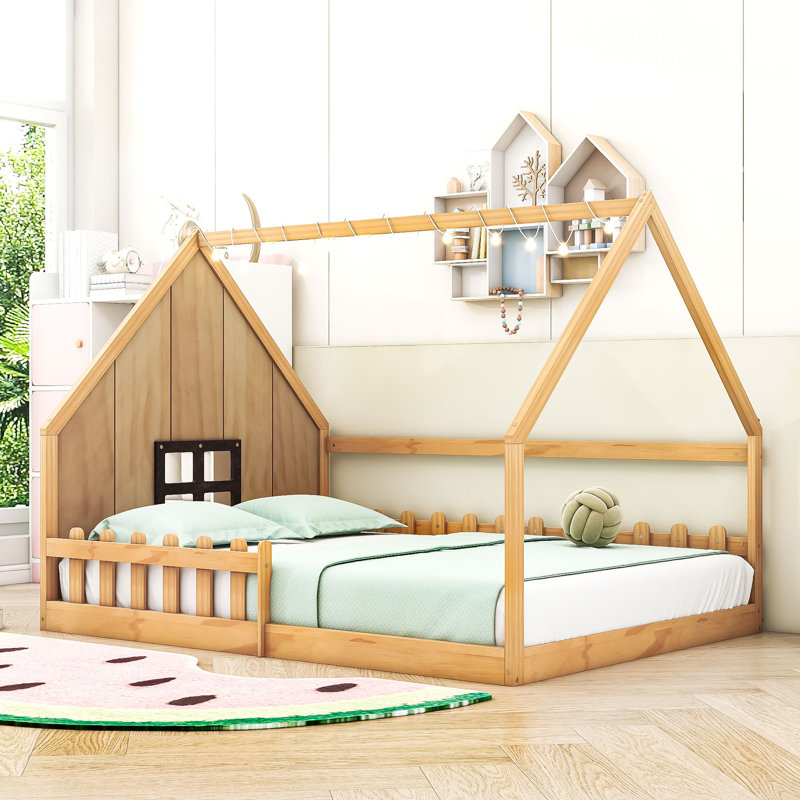 Full Wood House Bed with Window and Fence
