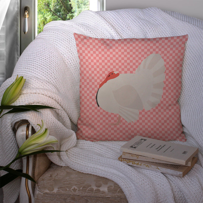 Coussin décoratif extérieur turquie check, 14 po x 14 po, Rose