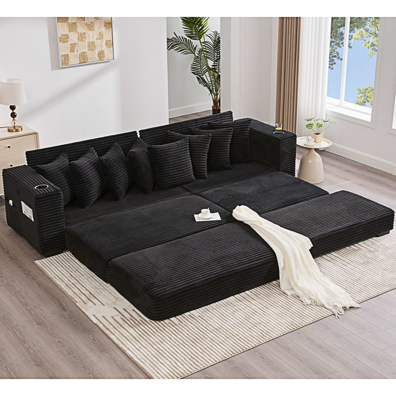 Canapé modulaire en forme de L, canapé modulaire avec repose-pieds mobile, Velours côtelé noir
