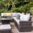 Rattan 9 - Person Seating Group with Cushions and LED Premium Parasol-114346416-114002200