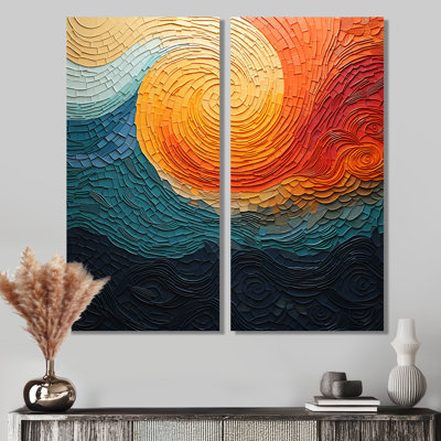 «Teal Orange Op Art Rhythmic Illusion III», impressions sur toile bleu sarcelle