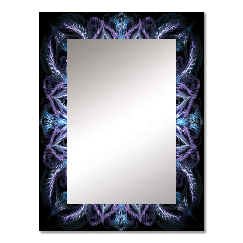 Malchow turquoise et blanc fleurs fractales IV - miroir mural géométrique, miroir décoratif turquoise, impression d'art en métal