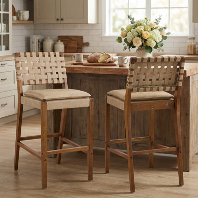 Lingard 29" Seat Height PU Leather Bar Stools With Rubberwood Frame