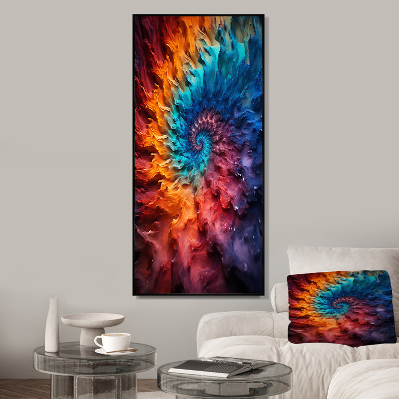 «Colorful Space Fractal Vortex III», impression d'art mural fractal, Cadre flottant noir, H 32 po x l 24 po